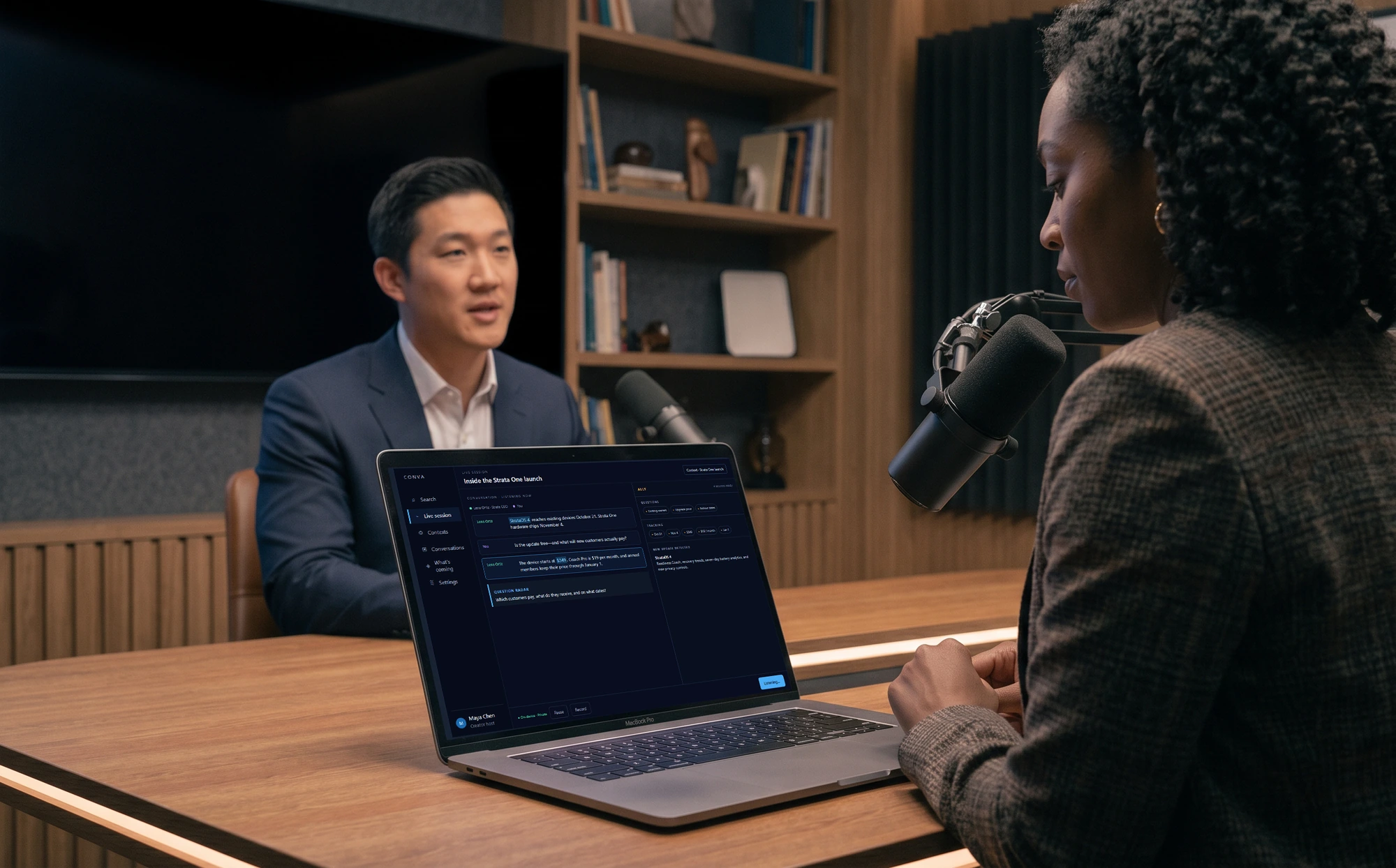 Podcast host follows a live conversation in Conva